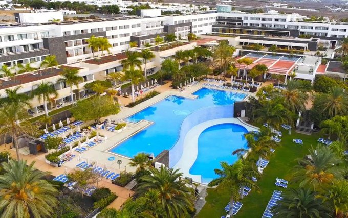 Hotel Costa Calero Thalasso and Spa panoramic marina view — four-star resort with pools and gardens Puerto Calero Lanzarote